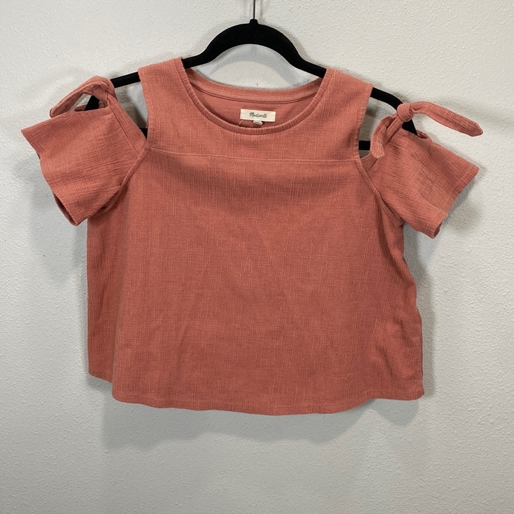 Madewell skylark cold‎ shoulder top coral orange